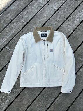 Carhartt White Canvas Jacket with Brown Cord Collar